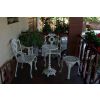 Gusseisen-Möbelset zum Kaffeetrinken für zwei Personen, Balkon, Tisch + zwei Hocker