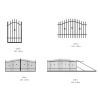 Set aus Metallzaun mit Pforte und Toren