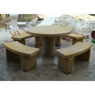 Set große Gartenmöbel aus Sandstein: runder Tisch mit 4 Bänken Bögen - Set große Gartenmöbel aus Sandstein: runder Tisch mit 4 Bänken Bögen - set_grosse_gartenmobel_aus_sandstein_runder_tisch_mit_4_banken_bogen.jpg