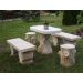 Sandstein-Möbelset Tisch + 2 x Bänke + 2 Steinsitze, Abmessungen: Maße Tisch: Höhe 75 cm, Länge 110 cm, Breite 60 cm, Art.-Nr.: 282, Artikelname: Bankmaße 110/45/38cm, Art.-Nr..: Sitze - Baumstämme, Höhe 45 cm